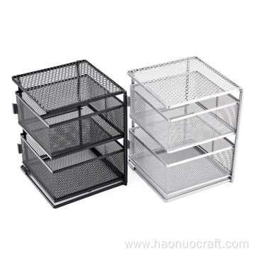 Caja de almacenamiento giratoria cuadrada de dos capas, malla de hierro, metal